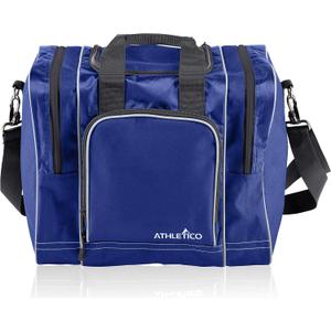 Athletico Bowling Bag for Single Ball - Single Ball Tote Bag With Padded Ball Holder - Fits a Single Pair of Bowling Shoes Up to Mens Size 14 (Blue)