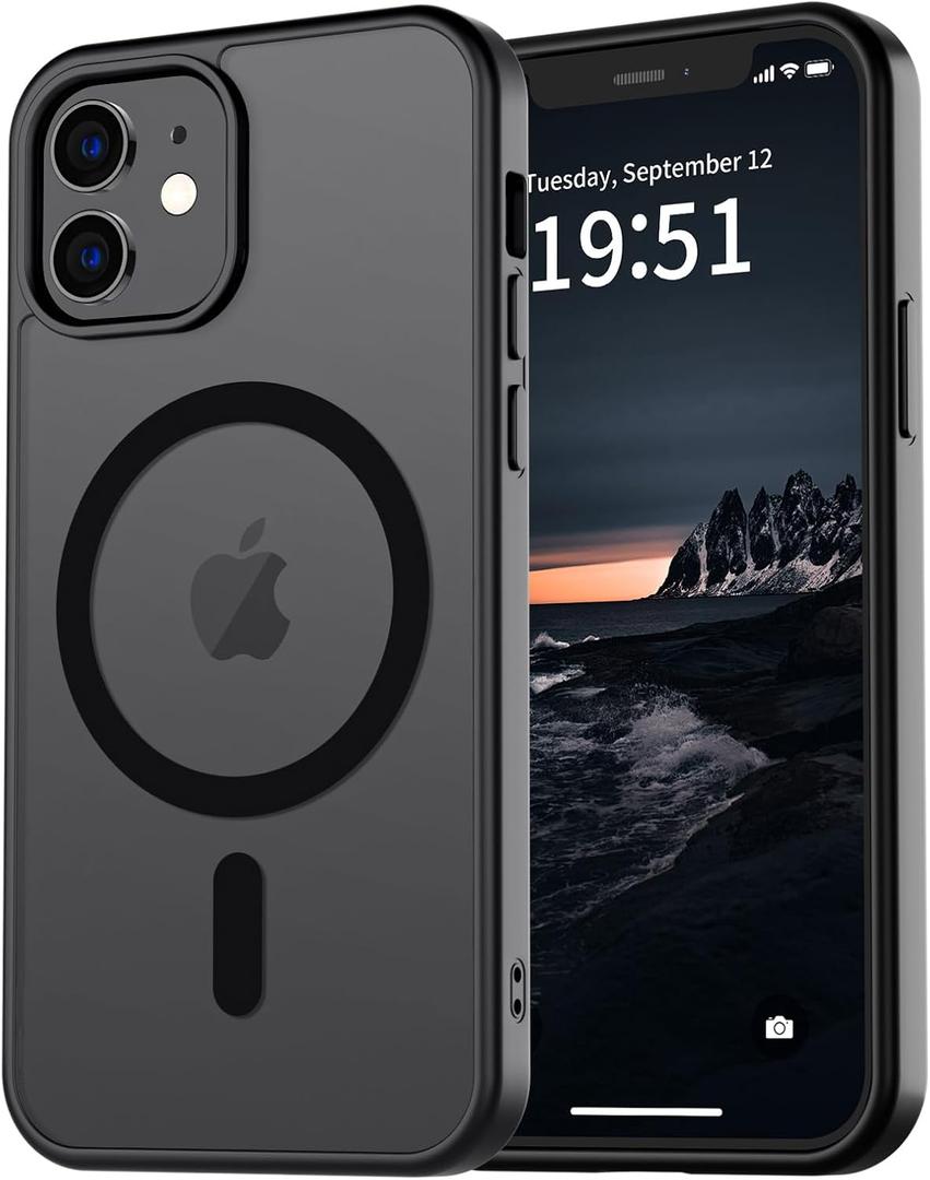 vnnink for iPhone 12 Case & iPhone 12 Pro Case,Magnetic Matte Military Grade Drop Protection Translucent Cell Phone Cover - Slim Rugged Durable Shockproof Bumper Cover-Black