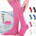 Doc Miller Open Toe Compression Socks for Women & Men 1520 mmHg, Knee High Calf Support Sleeves, Graduated Stockings for Swelling Recovery, Circulation, 1 Pair (Large Regular, Pink)