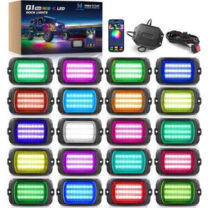 MICTUNING Q1 MAX RGB+IC Rock Lights 20 Pods Kit, 480 Beams 1000% Brighter Chasing Dreamcolor Underglow Neon Lights, APP Control Multicolor Extensible Underbody Lighting Kit for Truck ATV UTV Boat