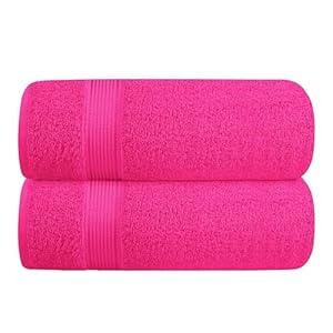 Belizzi Home Cotton 2 Pack Oversized Bath Towel Set 28x55 inches, Large Bath Towels, Ultra Absorbant Compact Quickdry & Lightweight Towel, Ideal for Gym Travel Camp Pool - Hot Pink