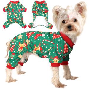 Dog Christmas Pajamas for Small Dogs, Winter Chihuahua Yorkie Doggy Pajamas Christmas Doggie Clothes, Soft Velvet Doggy Pjs Pet Clothes Puppy Outfits Jumpsuits, New Year Dog ApparelGreenM (Medium)