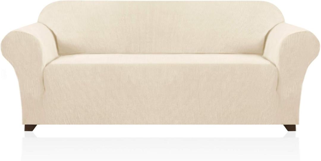 PrinceDeco Couch Covers for 3 Cushion Couch Sofa Pet Friendly Extra Large Couch Cover for Oversized Sofa Washable Furniture Protector Fitted Sofa Slipcovers Stay in Place(XL Sofa, Biscotti Beige)