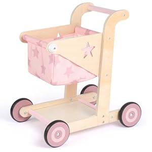 Asweets 2 in 1 Wooden Baby Walker Push and Pull Doll Stroller, Shopping Cart Learning Walker for Boys and Girls, Sit Stand Learning Toddler Toy (Pink)