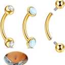 REVOLIA 3Pcs 14G Surgical Steel Small Belly Button Rings for Women Internally Threaded Round CZ Navel Rings Created Opal Curved Barbell Petite Belly Piercings Jewelry 10mm (Gold)