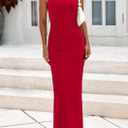 PRETTYGARDEN Women's Summer Wedding Guest Dresses 2025 Sleeveless Ruched Bodycon Fitted Maxi Long Cocktail Dress with Slit (Red)