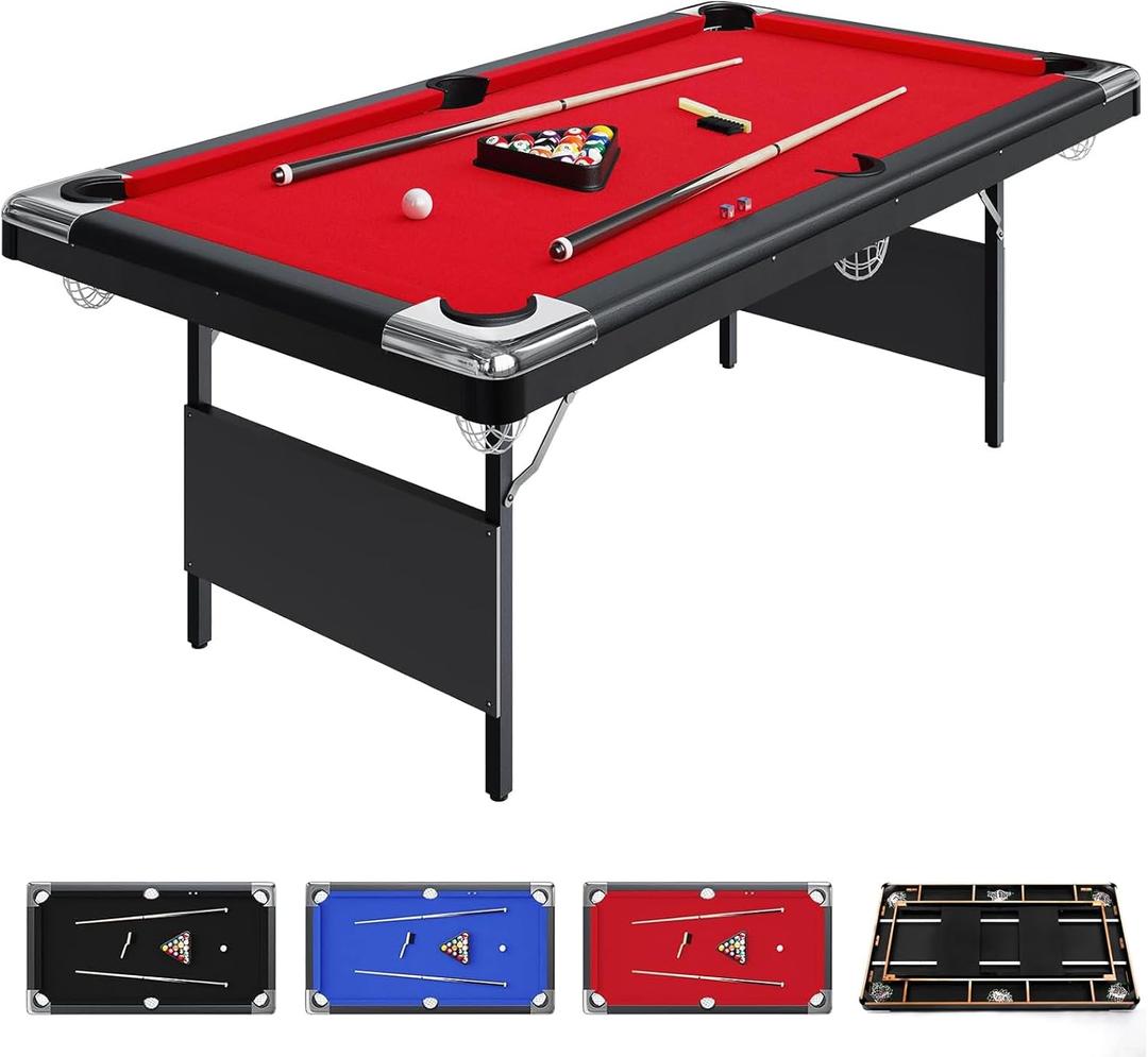 GarveeLife 7 Foot Pool Table, Portable Billiards Tables, Folding Pool Table Includes Full Set of Billiard Balls, 2 Cue Sticks, Chalk & Felt Brush for Family Game Room