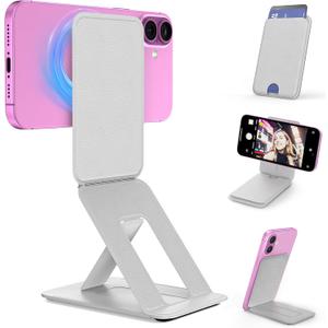 Phone Tripod Wallet for MagSafe, Magnetic Phone Tripod Stand, Adjustable iPhone Wallet Compatible with iPhone 17/16/15/14/13/12 Series, Invisible Selfie Stick Tripod, Travel Essential (Grey)