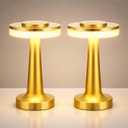 Riakrum 2 Pcs LED Portable Cordless Table Lamp with Touch Sensor 3 Color Stepless Dimming Rechargeable Battery up to 15 Hours Cordless Table Light Wireless Lamp for Nursery (Gold)