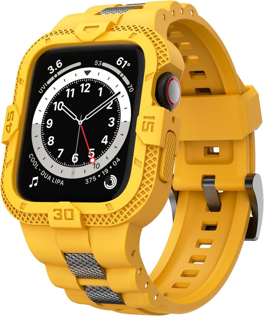 GELISHI Bands Compatible for Apple Watch Band 46mm 45mm 44mm 42mm, Men Sport Rugged Band with Protective Case for Watch Series 11 10 9 8 7/ SE 3/2/1/ Series 6 5 4 3 (Yellow)