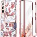 SURITCH for Samsung Galaxy S22 Case, [Built-in Screen Protector] Full Body Protection Shockproof Rugged Bumper Slim Soft Silicone Protective Cover for Galaxy S22 6.1 Inch (Marble Rose)