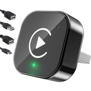 Ticarve 2-in-1 Wireless Apple CarPlay & Android Auto Adapter, Plug & Play CarPlay Wired to Wireless Adapter, Stable Auto-Connect, No Latency, iOS 10+ & Android 11+, USB/USB-C Extension Cable (Black)