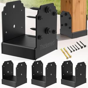 6x6 Post Base Brackets4PCS Heavy-Duty Post Bracket Surface Mount for Concrete, Thickened Pergola Brackets, 10,000 lbs Capacity, Black, Hidden Fasteners