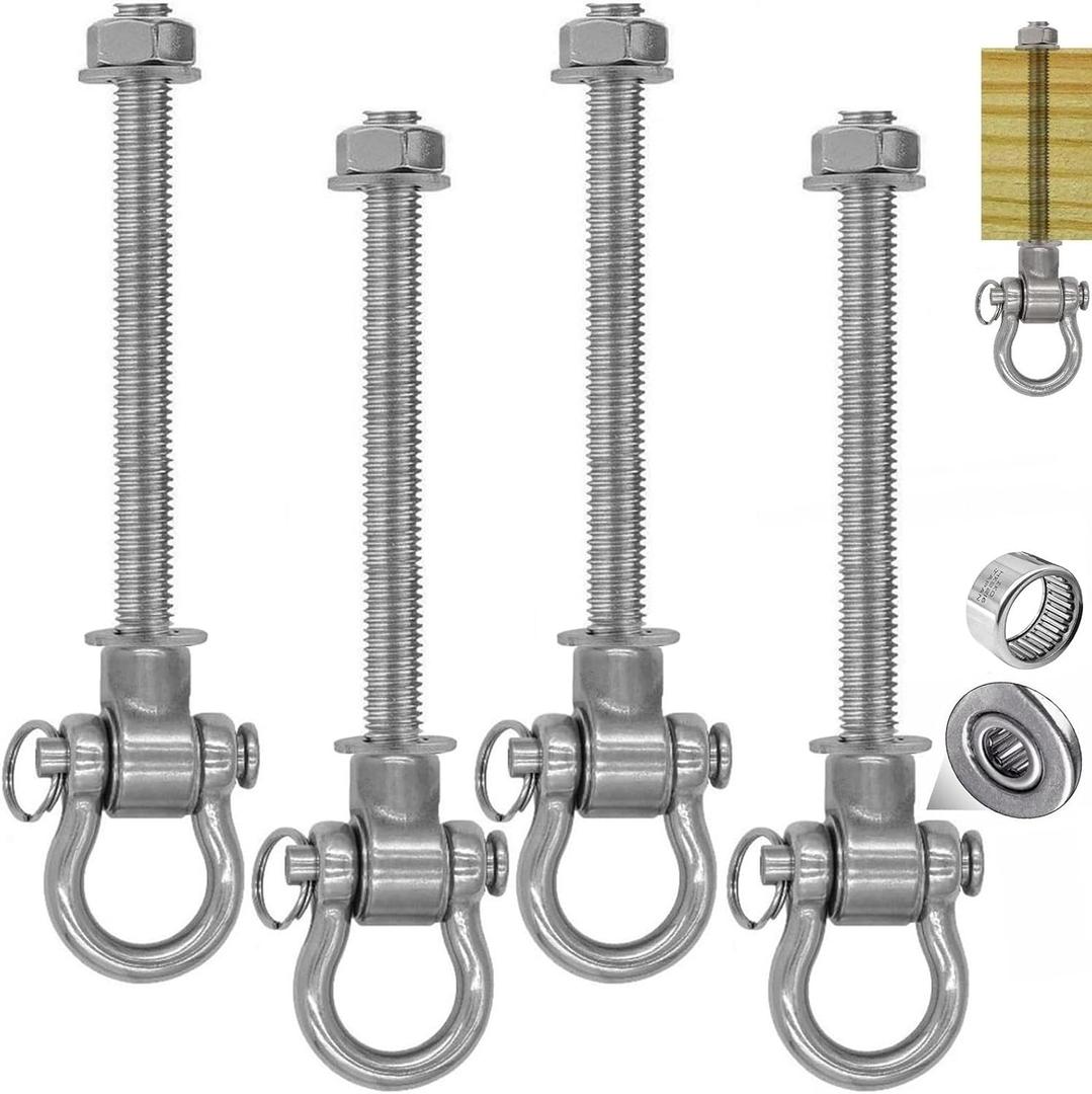 4 Heavy Duty Bearing Swing Hanger Permanent Anti-Rust (10mm) 180 Swing, 1500 LB, Wood Beam sandbag Yoga Swing Hammock Chair