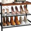 Yusong Shoe Rack Organizer, 3 Tier Industrial Shoe Storage Shelf for Closet Entryway, Narrow Sturdy Metal Shoe Shelves, Rustic Brown