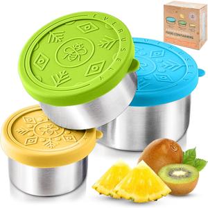 Everusely - Stainless Steel Food Containers - 3 Pack, Summer - Lunch Box - Snack Containers for Office, Home Food Storage - Leakproof w/Silicone Lids - Dishwasher & Freezer Safe