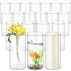 Norme 20 Pcs Wedding Clear Glass Cylinder Vases Tall Table Flowers Vases 4 x 10 Inch Height Bulk Cylinder Candle Holders Glass Plant Hurricane Centerpiece for Summer Home Party Holiday Floral Fish