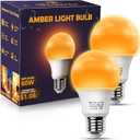 Amber Sleep Light Bulbs, Blue Light Blocking, A19 9W(60 Watt Equivalent) Dim Light Bulbs for Lamp, 1800K Warm Light Bulb, E26 for Healthy Sleep Bedroom Kids Room, 4.30X2.35X2.35 Inch, 2 Pack