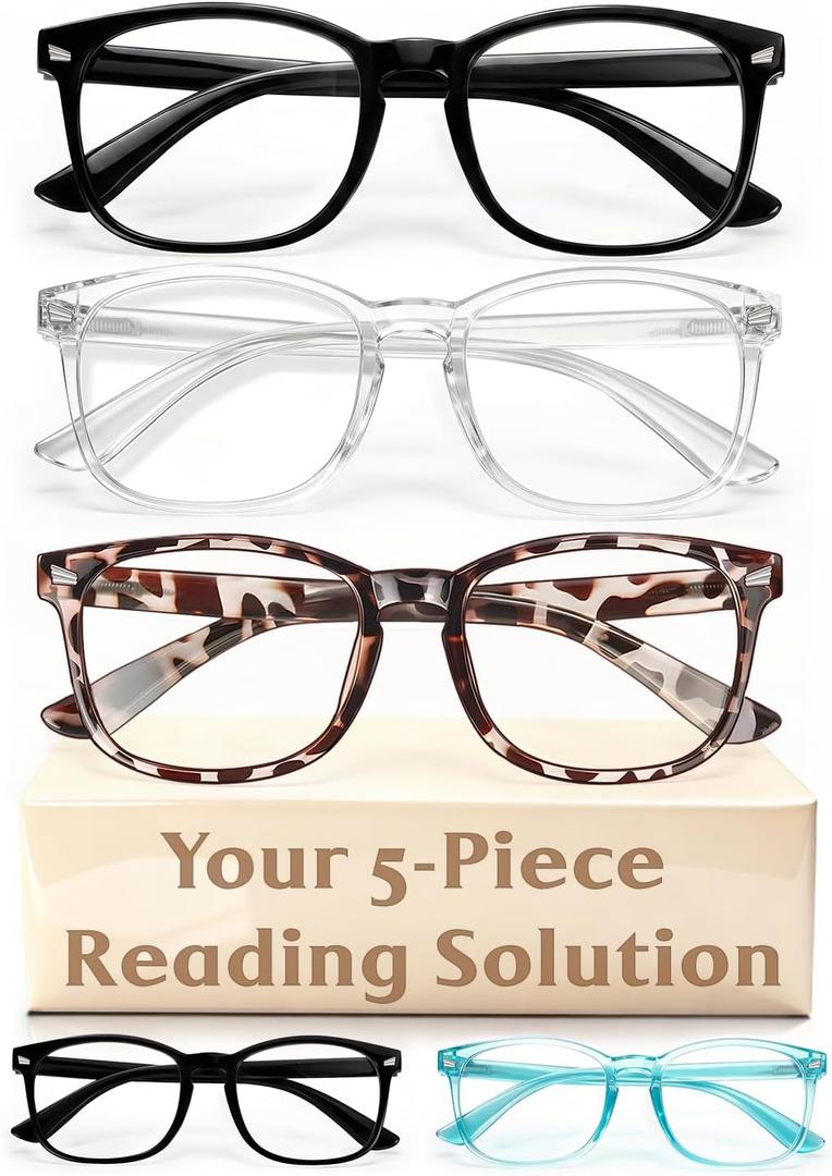 CHEERS DEVICES Reading Glasses for Women Men, Eyeglasses, Blue Light Readers for Men Women (5 Pack Mix Color)