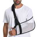 Arm Sling for Shoulder Injury with Removable Shoulder Strap, Breathable Mesh Fabric Shoulder Immobilizer for Men and Women, Medical Arm Sling for Showering Beach Use, White