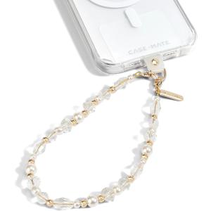 Case-Mate Beaded Phone Charm - Detachable Anti Theft Strap - Hands-Free iPhone Wrist Strap for Women - Phone Chain Wristlet - Fits Galaxy, Pixel and More - Crystal Pearl Gold