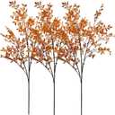 Avoik 3 PCS Artificial Branches 43.3inches Fall Artificial Bamboo Leaves Fake Faux Plastic Tall Stem Autumn Plants for Indoor Outdoor Table Centerpiece Fireplace Halloween Home Decor (Orange)