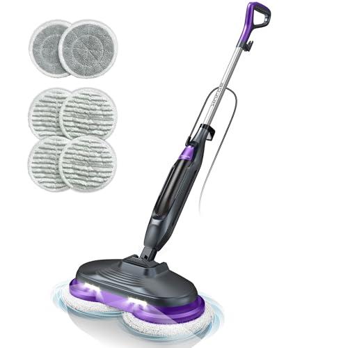 BOJUK Steam Spin Mop, Smart Steam & Scrub Mop with 4 Cleaning Modes & LED Headlights, Safe for all Sealed Hard Floors like Tile, Hardwood, Stone, Laminate, Vinyl & More F2