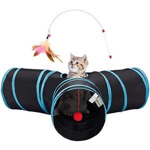Tempcore Pet Cat Tunnel Tube Cat Toys 3 Way Collapsible, Tunnels for Indoor Cats，Kitty Bored Peek Hole Toy Ball Cat, Puppy, Kitty, Kitten, Rabbit