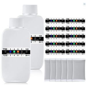 Dunkive 18pcs Urine Test Complete Kit Includes 2pcs 3.3oz/100ml Translucent Bottle, 10pcs Adhesive Urine Temperature Test Strips, 6pcs Warmer Pack for Urine Insulation, Portable Urine Test Kit at Home