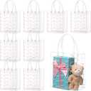 Sweetude 12 Pcs Coquette Pink Bow Party Gift Bags PVC Pink Clear Cheer Goodie Treat Bags with Handle Coquette Birthday Bow Party Favor Small Candy Bag Bulk Reusable Wrap for Bridesmaid Proposal