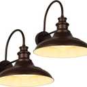 Outdoor Barn Light Fixtures, 16 Inch Large Dome Farmhouse Exterior Wall Mount Lights, Rustic Wall Sconces Indoor Wall Lighting, Industrial Bronze White Lanterns for Porch, 2 Pack