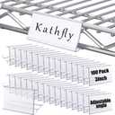 Kathfly 100 Pack Wire Shelf Label Holders Shelf Cable Tags for Wire Shelving 3 Viewing Angles Adjustable Clear Plastic Rack Label Holder 3" Metro Shelving Clips for 1-1/4in Shelves, Retail Warehouses
