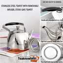 Stainless Steel Teapot with Infuser, Teapot for Loose Leaf Tea 68oz, Teapot for Stovetop, Mirror Finished, Dishwasher Safe (2000ml)