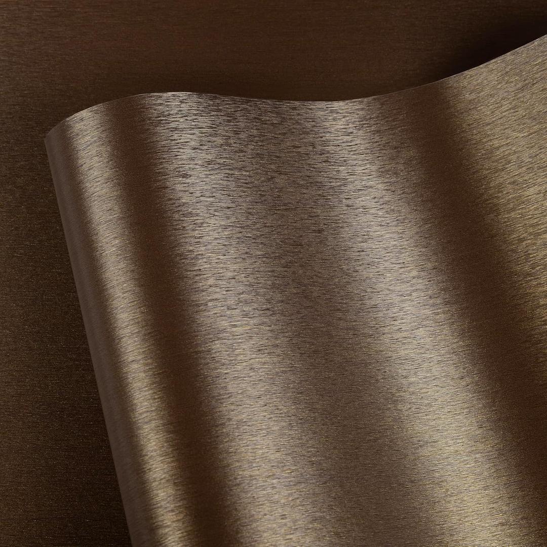 Abyssaly Refrigerator Wrap Peel and Stick Wallpaper Brown Metallic Stainless Steel Brushed Contact Paper for Appliances Thick Heat Resistant Fridge Wrap for Microwave Oven 15.7" X 78.2"