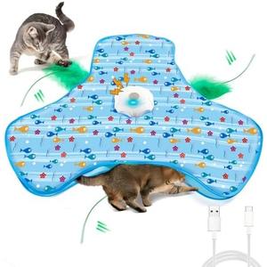Interactive Cat Toys for Indoor Cats, Automatic Hide and Seek Motion-Activated Cat Toy with Moving Feather & Animal Chirps, USB Rechargeable Electric Cat Enrichment Toy for Bored Adult Cats & Kittens