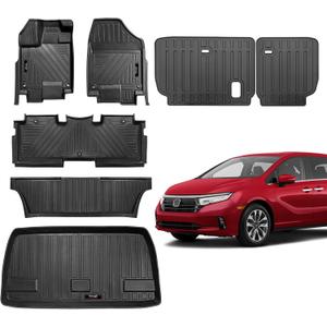 for 2018-2024 2025 Honda Odyssey Mini Passenger Van Floor Mats 3 Row Trunk Cargo Liners and Backrest Mat Full Set TPE Rubber Protection Mat Accessories (Floor Mats 3 Rows+Cargo Liners+Backrest Mat)