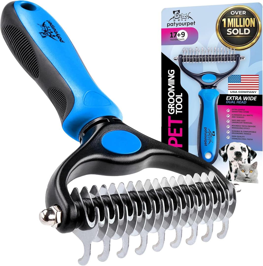 Pat Your Pet Deshedding Dog Brush For Shedding  Cat Brushes For Indoor Cats, Double-Sided Cat Brush Deshedding & Grooming Tool For Long Haired And Short Haired Dogs, Skin-Friendly (Bright Blue)