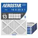 Aerostar 16x20x1 MERV 13 Air Filter, 6 Count, ACTUAL SIZE (15.50 x 19.50 x 0.75 ), HVAC, Air Conditioning & Furnace Filter for Allergies, Dust, Pet Dander & Smoke (MPR 1500 / FPR 10), Made in USA