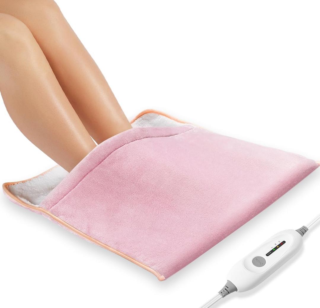 Foot Warmer Electric, Heating Pad King Size Ultra Soft Flannel, Extra Large for Bed, Abdomen, Feet, Back, Cramp, Office/Home Under Desk, 10ft Cord, Auto Off, 22" x 20" - Pink