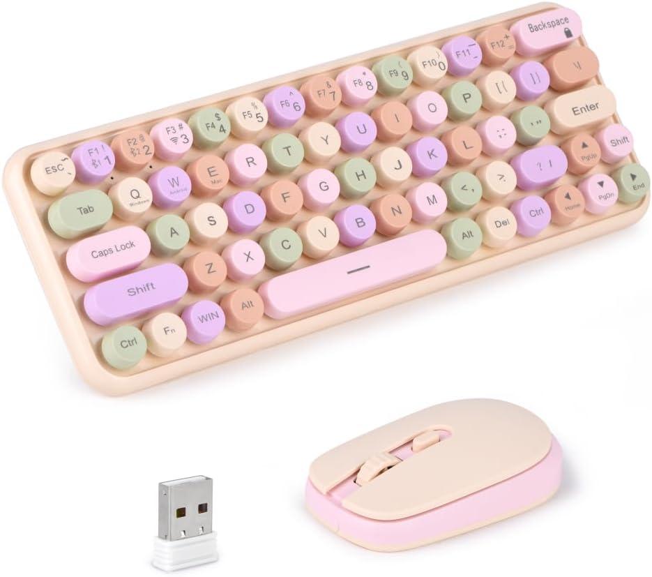 2.4G Wireless Keyboard & Mouse Combo, Portable%60 Small Typewriter Keyboard for Office PC Computer Laptop Desktop Windows (Skin Tone)
