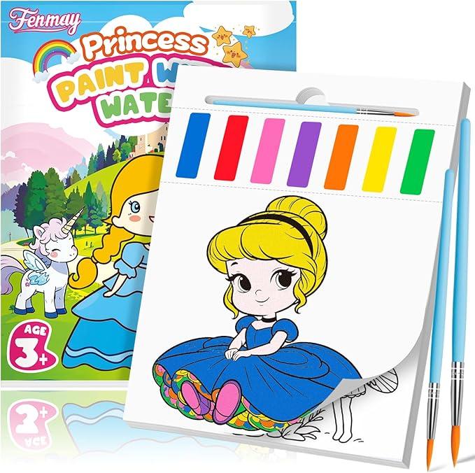 Paint with Water Books for Kids, Mess Free Coloring Books with 2 Premium Brushes for Kids Ages 3-5, 4-8, Arts and Crafts Drawing Activities Birthday Gift (Princess)