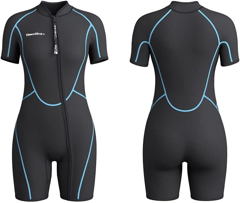 Seaskin Mens 3mm Shorty Wetsuit Womens, Full Body Diving Suit Front Zip Wetsuit for Diving Snorkeling Surfing Swimming, X-Small