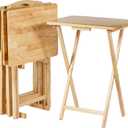 Amazon Basics Classic Foldable TV Dinner Tray Table with Storage Rack, 14.6 L x 19 W x 26 H inch, Natutral, 4-Pack