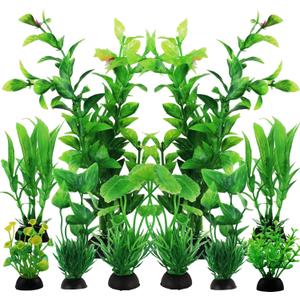 PietyPet Fish Tank Accessories Green Plants, 10pcs Green Fish Tank Decorations, Aquarium Decor Plastic Plants
