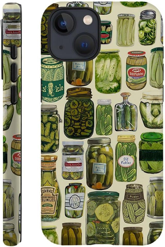 Case Compatible with iPhone 15 Plus,Scratch Resistant Hybrid 2-Layer Hard Shell Phone Case,Pickle Dill Collage Green