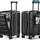 Expandable 20Inch Carry On Luggage Airline Approved - Front Pocket Travel Suitcase 100% PC Unbreakable -with Cup Holder,USB Charge,Side Pothook, 360°Spinner Wheels, TSA Lock-Black, 20 Inch-EXT