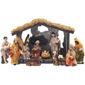 MOOCOCO Christmas Nativity Figurine Set Jesus Manger Scene,Hand Resin Craft Statue,Baby Jesus Holy Family Statue,12 Pc