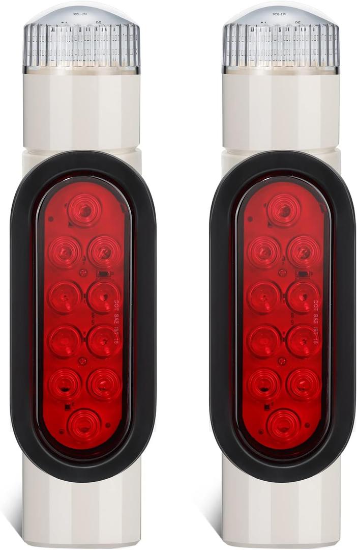 Partsam 2pcs Boat Trailer Guide on Post Pipe Light Set, [DOT Approved] [Patented] IP67 Waterproof Boat Trailer Guide Pole Lights for 2-3/8" PVC Pipe, Turn Signal Brake Tail Lights 12V (White)