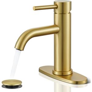 Gold Bathroom Faucet, WINKEAR Single Hole Bathroom Faucet with Pop-up Drain and Flexible Hoses, Single Handle for Sink, Vanity, RV, Modern Farmhouse, Suitable for 1 Hole or 3 Hole
