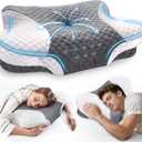 Cervical Neck Pillows with Memory Foam - Neck Pillows for Pain Relief Contour Memory Foam Pillows Ergonomic Neck Support - Adjustable Orthopedic Bed Pillows with Breathable Pillowcase for Sleeping (Standard, Grey White)